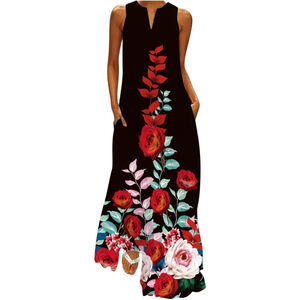 Women's Summer Maxi Dress Floral Print Long Sleeveless Size S